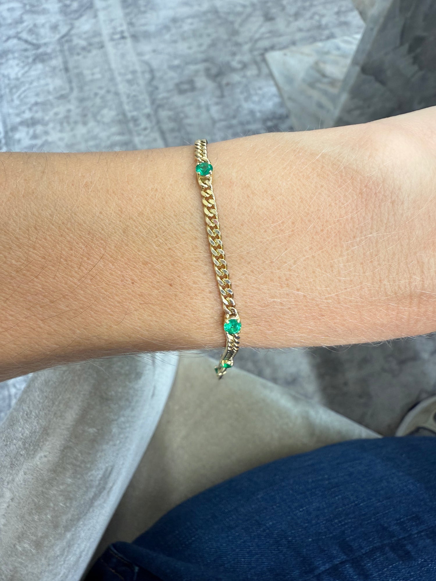 Cuban Link and Emerald Bracelet